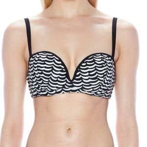 NWT Coco Rave Black White Wave Bridgette Underwire Bikini Swimsuit Top 34B-C